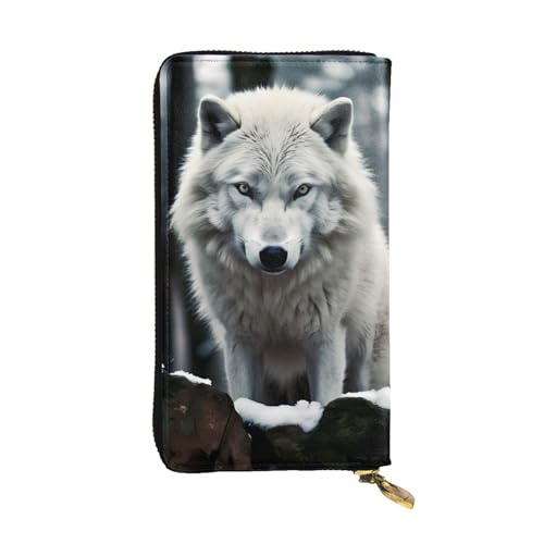 A Lone Wolf Prints Leather Long Clutch Wallet for Fashionable Girls and Women - Durable, Stylish, and Functional, Black, One Size