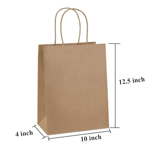 Image of Aakriti Medium Size Brown Paper Bags with Handles - Bulk Wedding Party Favor Kraft Grocery Shopping Retail Merchandise Bags (10 inchx4 inchx12.5 inch, PACK OF 25)