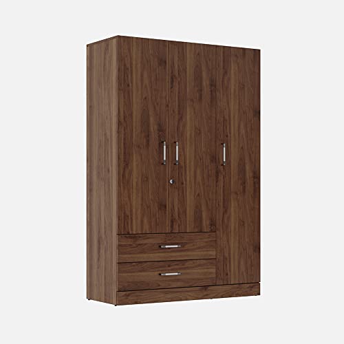 Image of Wakefit Wardrobe | 1 Year Warranty | Engineered Wood Almirah, Cupboard for Clothes Storage | 3 Door, Mirror, 1 Drawer, 1 Hanging Space | Gingham - Columbian Walnut
