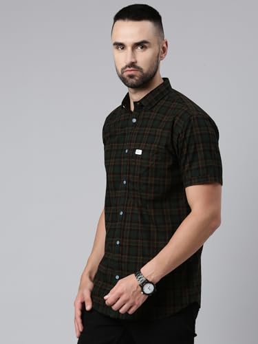 Image of Majestic Man Men Cotton Checkered Half Sleeve Slim Fit Casual Shirt