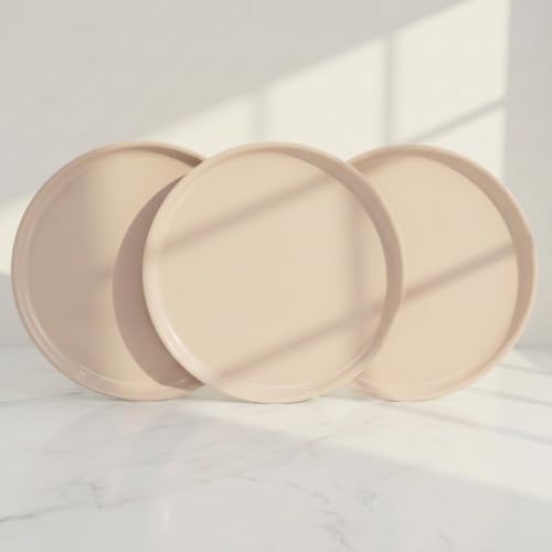 Image of Lumiset Thali Plates, Set of 3 Round Serving Plates | Light Weight, 13 inch | 100% Food Grade Plastic | BPA - Free | Microwave Safe | Dishwasher Safe | Daily Use, Party, Events | Lunch, Dinner | Beige