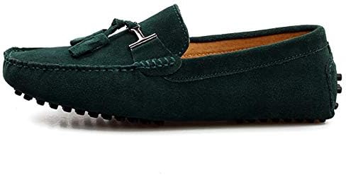 Santimon Mens-Moccasins Penny-Loafers Slip-On Casual Dress-Shoe Suede Tassels Boat Driving-Shoes Green 9 D(M) US | Image 1