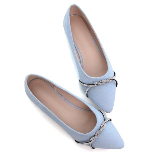 Image of TN TANGNEST Womens Casual Flats Chain Ballet Flats | Fashion Pointed Toe Rhinestone Flats, Comfort Slip On Dress Shoes for Business Work Office Wedding Party