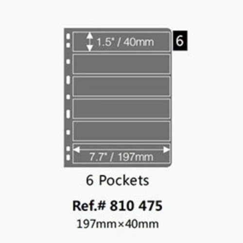 PCCB MINGT 10 Stück Standard 9-Loch Schwarze Doppelseitige Album-Innenseiten Briefmarken- und Banknotensammlungs-Album-Einlagen für Münzsammeln und Zubehör (6 Taschen)