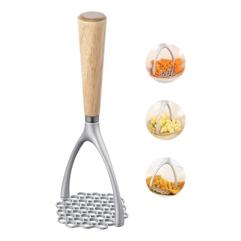 Brigii Potato Masher with Wooden Handle, Manual Potato Press for Kitchen Tool, Aluminum Alloy Potato Ricer For Fluffy Mashed Potato Cover
