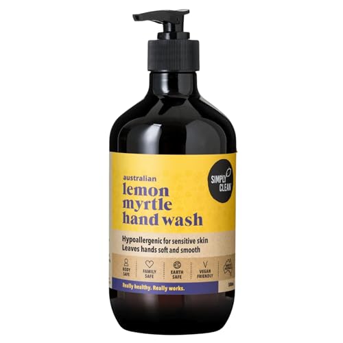 SimplyClean Lemon Myrtle Hand Wash – Natural Hand Cleanser with Pure Australian Lemon Myrtle Essential Oil – Creamy pH 5.5 Formula – SLS and SLES Free – Gentle on Skin – 500ml