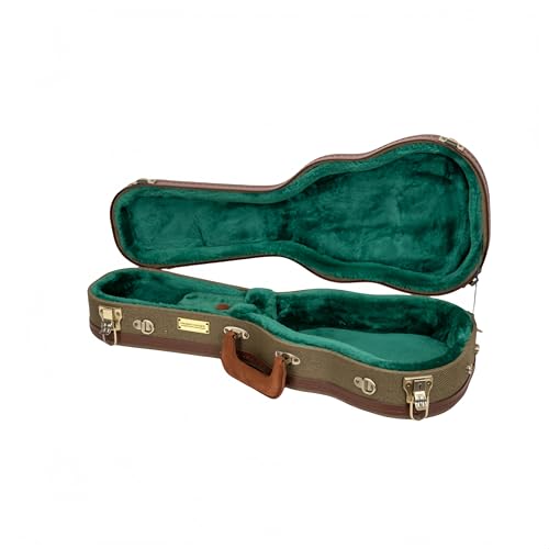 Crossrock Master Series - Custodia Per Ukulele Da Concerto Da 58 E 61 Cm, In Tessuto Tweed Ecologico Verde Oliva, Guscio Riprogettato, Spallacci E Manico In Pelle, Interno In Velluto Verde Foresta - 2