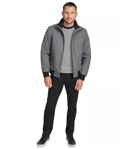 Calvin Klein Men's Wool Bomber Jacket With Knit Trim Charcoal Grey