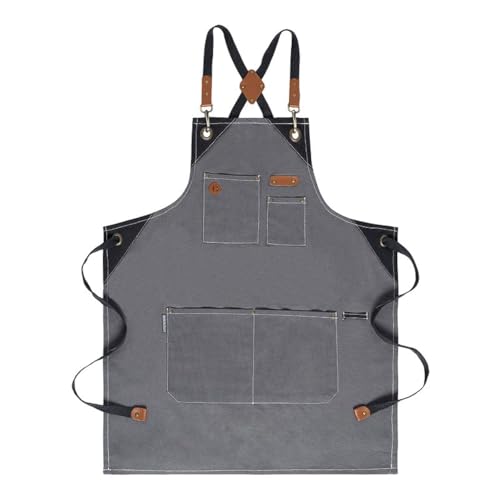 Mellow Buff Chef Apron Recycled Cotton Kitchen Apron with an Adjustable Neck with Long Ties for cooking baking (CANVAS GREY)