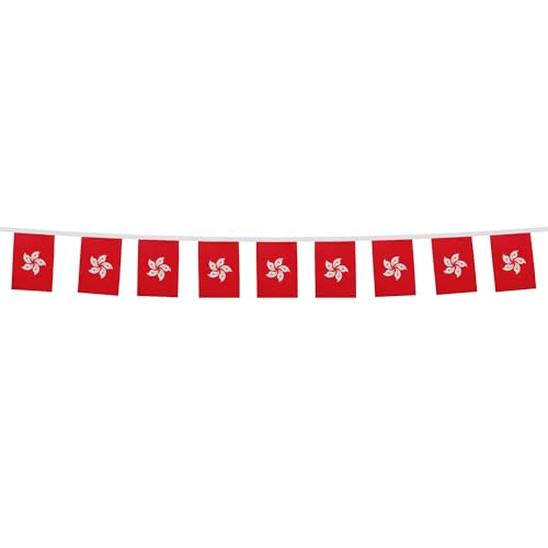 Image of AZ FLAG Hong Kong 6 meters BUNTING Flag 20 flags 9'' x 6'' - Hong Konger STRING flags 15 x 21 cm