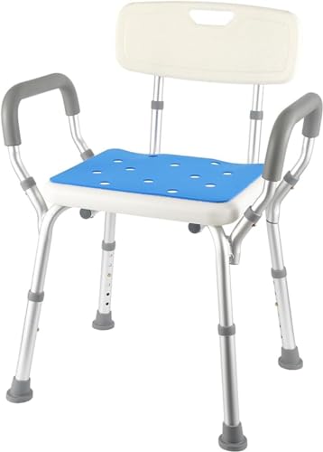 BtcFu シャワーチェア 介護 風呂椅子 6段階高さ調節可能 肘掛け 背もたれ付き 耐荷重150kg アルミフレーム 頑丈 安定感 錆びない 組立簡単 バスチェア 高齢者 妊婦入浴介助 (肘掛け背もたれタイプ)