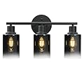 Matte Black Bathroom Light Fixtures Over Mirror, 3 Light Bathroom Light Fixtures with Black Gradient Glass Shade, 18" Bathroom Lighting Fixtures, Modern Vanity Lights for Bedroom Living Room Hallway