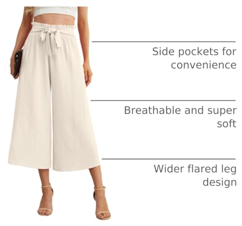 Image of IWOLLENCE Women Flowy Loose Wide Leg Pant Summer Beach Casual Trousers high Waist Adjustable Knot Business Work Casual Pants