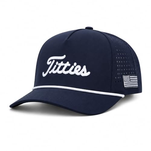 Image of Curves & Clubs Titties Golf Hat - Funny Golf Hat, Titties Hat - Funny American Hat - Men's Gifts (Cotton, White-Black)