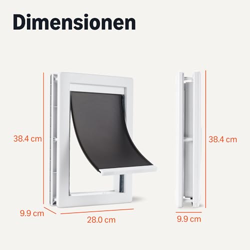 Amazon Basics Verstellbare Hunde- und Katzentür aus Kunststoff, Mittelgroß, 26,7cm x 38,1cm x 9,9cm, Weiß und Grau