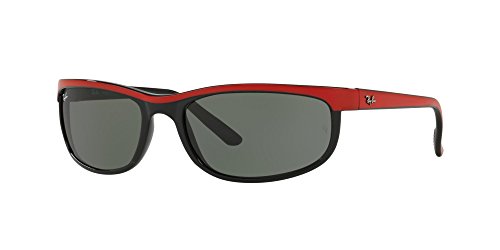 Ray-Ban Mens RB2027 Predator 2 Rectangular Sunglasses, Top Red On Black/Green, 62 mm