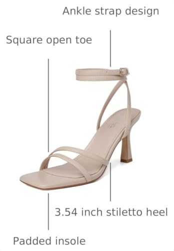 Image of Mostrin Womens Sandals Strappy Heels for Women Ankle Strap Lace Up Heels Square Open Toe Heels Tie Up Stiletto High Heeled Sandals for Prom, Party, Daily Wear
