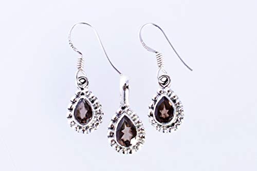 Juego de joyas de cuarzo ahumado mujer plata de ley 925 pendientes hipoalergénicos gemas 3