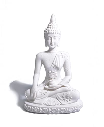 Dmtse White Buddha Statue Meditation Peace Sitting Seated Carving Handicraft Figurine Craft Sculpture Indoor Garden Outdoor Decor For Home Office Pose Worship Attractive And Serene #TOP12