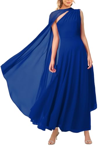 Image of Aisbei Women's Elegant One Shoulder A Line Flowy Maxi Dress Evening Gowns Party Formal Wedding Guest Dresses with Cape