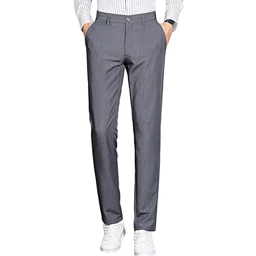 Men's Slim 4-Way Stretch Pant Solid Skinny Fit Comfort Suit Pant Lightweight Wrinkle Resistant Business Trousers (Grey,34)