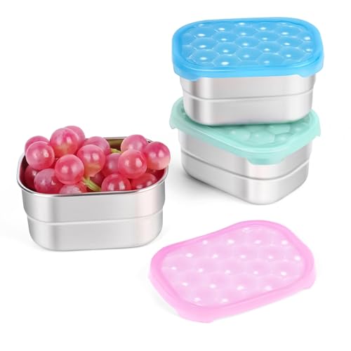 Image of Tanjiae Snack Pro - Small (1 CUP) Stainless Steel Snack Containers for Kids | Easy Open Leak Proof Food Containers with Silicone Lids - Perfect Metal Toddler Lunch Box for Daycare and School (8oz)