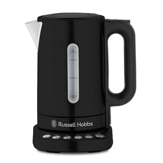 Russell Hobbs Variable Temperature Kettle, Addison Matte Black, 5 Pre-sets, LED Display, 360 Base, Temp from 70-100°C Including Keep Warm Function, 1.7L Capacity, 3000W
