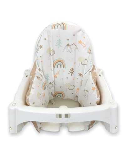 Image of Cover- Washable & Reversible Cotton Cushion Cover for IKEA High Chair Accessories, Compatible with Antilop,Only Cover! (Brown Rainbow)