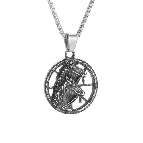 Collier homme pendentif tête de cheval bijou punk cycliste