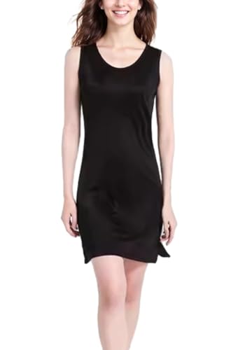 MOROUTLINE Silk Tank Nightgowns Women Pure Silk Sleepwear Sleeveless Night Shirt Soft Sleep Shirt Pajamas Dress, Black, X-Large