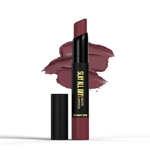 Image of Hilary Rhoda Slay All Day Matte Lipstick | Transfer-proof & Smudge-proof | Long-Lasting & Premium Creamy Lipstick | Waterproof & Vibrant Colour lipstick | 2.6g (Dusty Rose - Shade 02)
