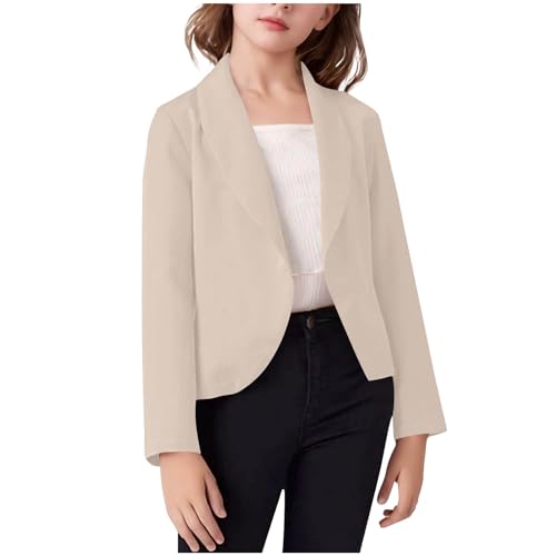 Girls Cropped Blazer Jacket Open Front Kids Blazers Long Sleeve Notched Collar Suit Coat Size 5-14 Years