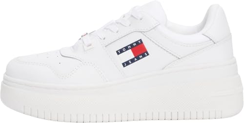 Tommy Jeans Damen Flatform Sneaker Retro Basket Flatform Essential Schuhe, Weiß (White), 39