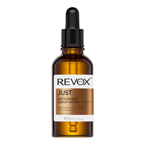 SIERO ILLUMINANTE CON SPF: REVOX B77 Just Antioxidant Serum SPF30+ è un siero viso leggero che protegge la pelle dai danni ossidativi e dai raggi UV, prevenendo macchie, rughe e invecchiamento precoce. La sua formula idratante lascia la pelle morbida e luminosa.