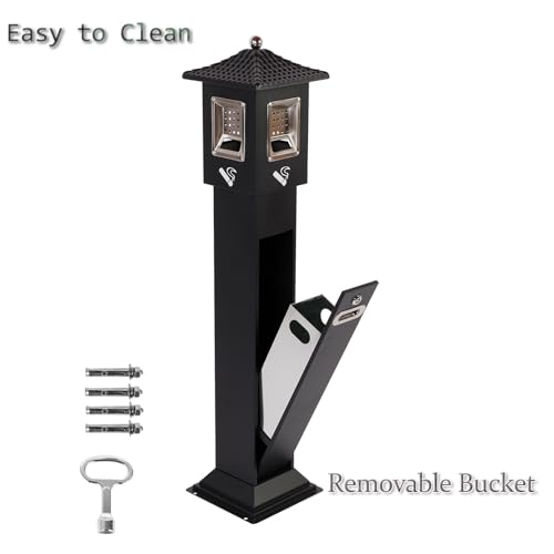 Image of 120cm Standing Waste Containers Trash Cans, Rubbish Bin Indoor Outdoor Stainless Steel Vertical Freestand Trash Bin with Key,Pub Hotel Restaurant Garden Standing Bin (A)