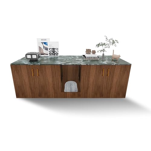 Sosiuel,Cat Litter Box Enclosure for 2 Cats,cat Litter Box Enclosure Furniture with Double Room,Stackable,Indoor，Large cat Cabinet,pet House Side Coffee Table,Brown and Green (Brown)