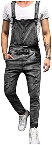 LONGBIDA Men's Denim Bib Overalls Fashion Slim Fit Jumpsuit with Pockets
