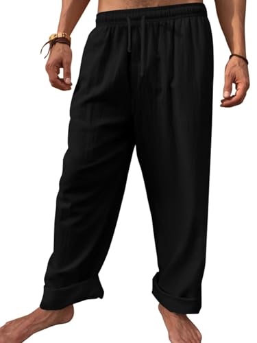 BAYAMO Mens Lounge Linen Pants Casual Baggy Yoga Lightweight Drawstring Slacks with Pockets4