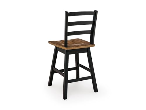 Image of Signature Design by Ashley Counter Height Swivel Bar Stools, Set of 2 | Solid wood frame, Contoured hard seat, 360-degree swivel, Two-tone farmhouse style, Kitchen island, Wildenauer Series