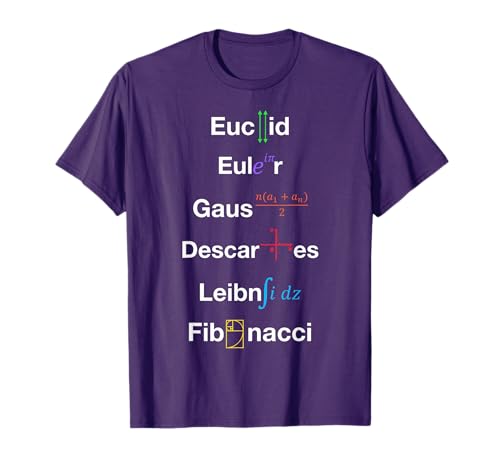 Nerdy Math Euclid Euler Gauss Descartes Leibniz Fibonacci T-Shirt