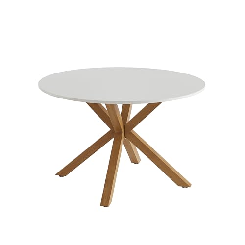 BAÏTA Table à Manger Ronde Harry Blanc et Effet chêne 120cm