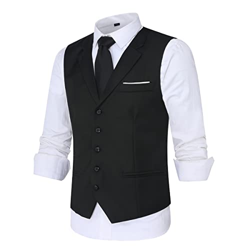 YOUTHUP Mode Gilet Single-Breasted Costume Veste Homme Slim Fit sans Manches Elégant pour Business Formel,Noir,XS - Image 3
