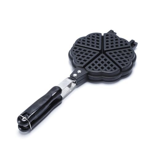 YUEHISY Waffle Maker Pan, Makes 5 Mini Heart Shaped Waffles, Stovetop Use for Gas Cooker Campfire, Aluminum Easy Clean, for Family Breakfast