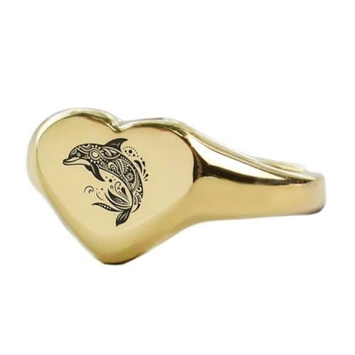 Bague dauphin du zodiaque argent sterling 925 plaqué or chevalière vintage