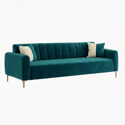 Image of Habibi Rich Velvet Suede 3 Seater Sofa Set | Spacious Soft Touch Comfort Seating | Modern Sofa for Living Room (Greenish Teal)