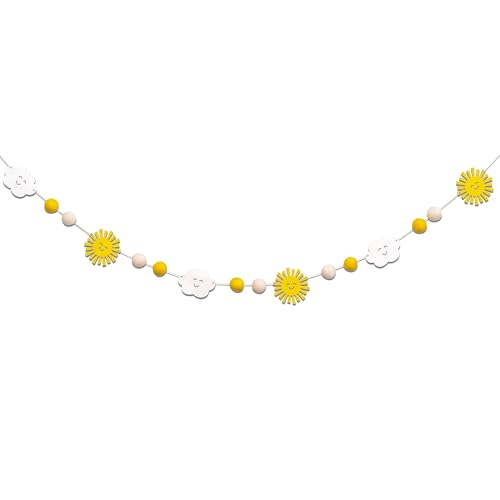 Image of ZAIBIANHAO Sunshine Wood Garland - You are My Sunshine Garland,First Trip Around The Sun Theme Birthday,Wedding Bridal Shower Baby Shower Party Supplies, Cloud Felt Banner
