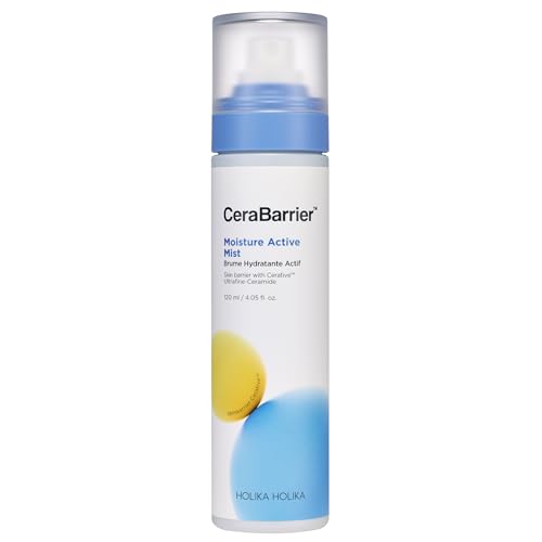 HOLIKA HOLIKA Cerabarrier Moisture Active Mist - Face Hydrating Spray Barrier Repair - 5 Ceramide Complex, Phytosterols, Meadowfoam Oil - Hypoallergenic Korean Skincare for Dry Sensitive Skin, 4.05oz