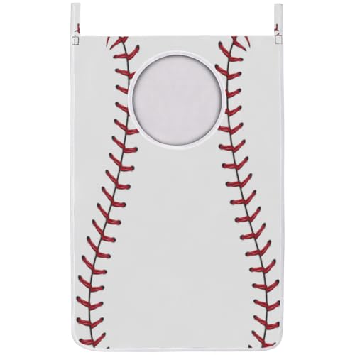 Baseball Hanging Laundry Hamper Bag Foldable Wall Laundry Basket Hanging Clothes Bathroom Storage Organization Door Hamper with Stainless Steel Hooks