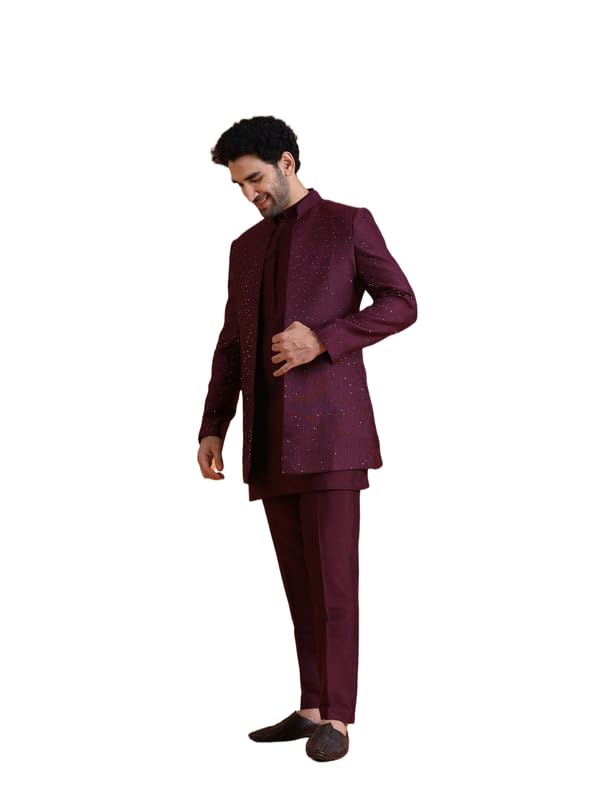 mens Mid Kurta Front Open Sherwani Trouser Set-image-34