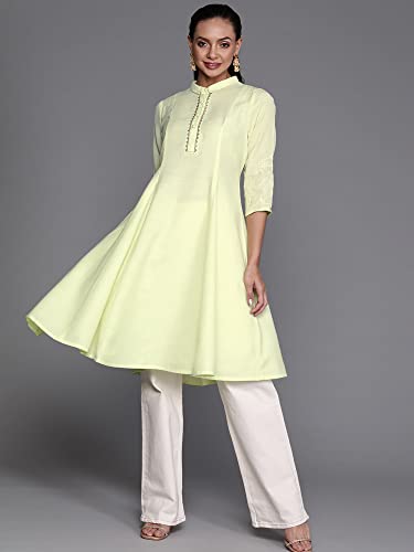 Image of INDO ERA Embroidered A-Line Cotton Kurta for Women (KT4YL4449)